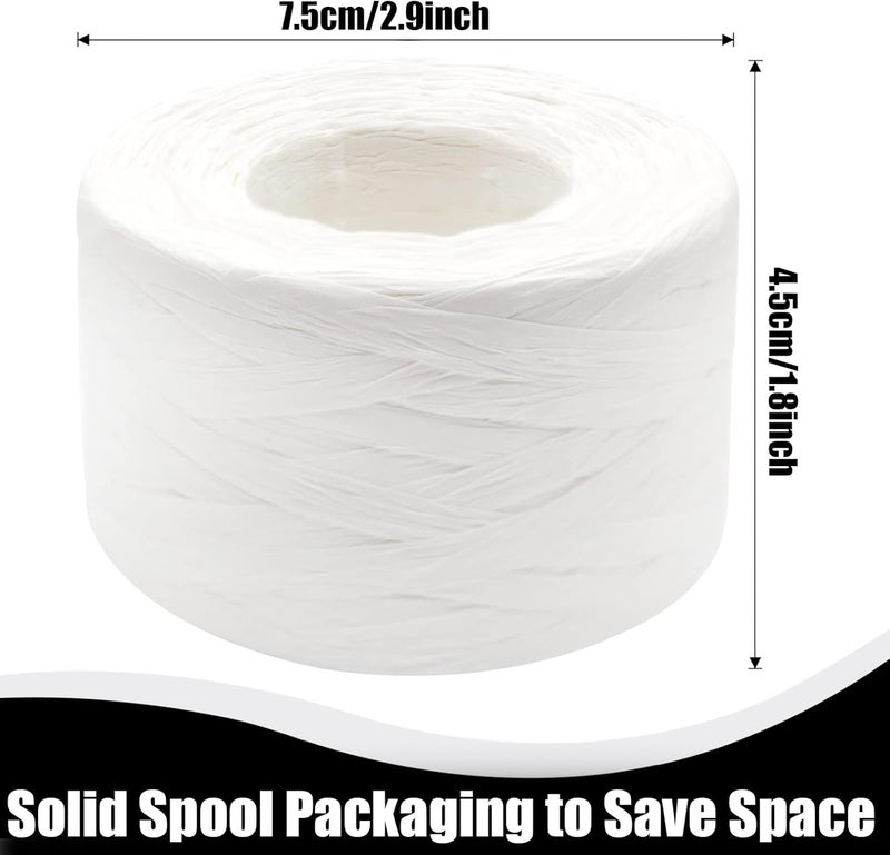 Anvin 2 Rolls Natural Raffia Paper Ribbon Matte Twine Raffia Ribbon Paper Decorative String for Festival Gift Wrapping, Crafts and DIY 1/4" Wide by 330 Feet Each Roll (White) - Image 3